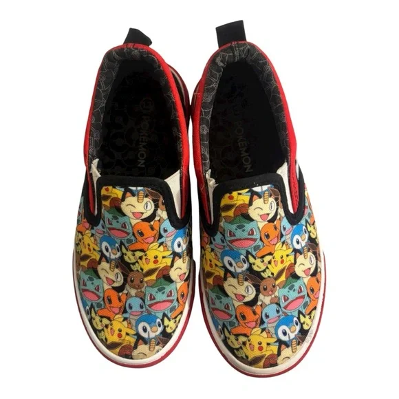 Pokemon Round Up Red and Black Kids Low Top Slip On Canvas Sneakers Size 13 - Picture 8 of 11